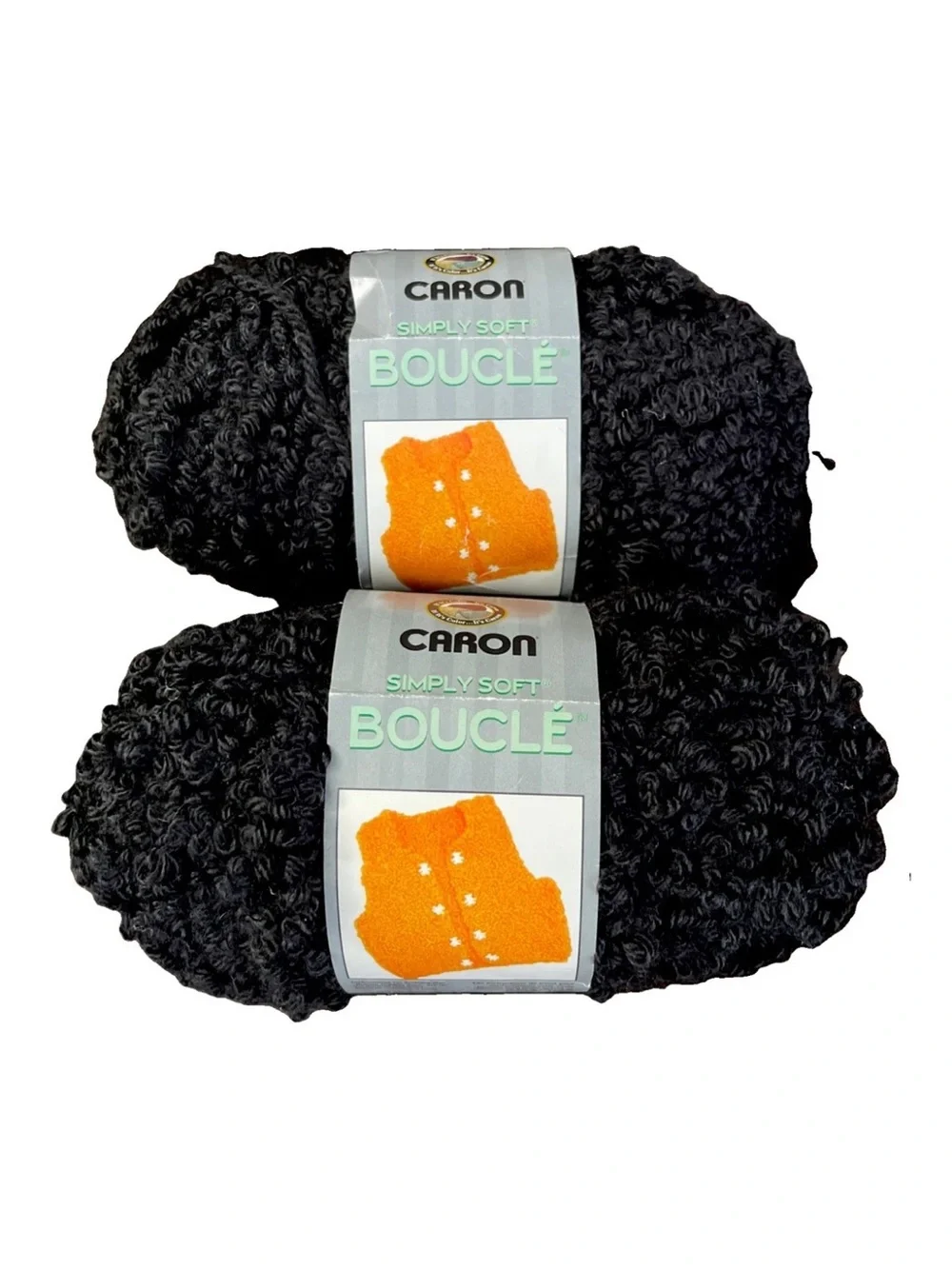 LOT OF 2 Skeins Caron Simply Soft BOUCLE Yarn 76 Yds Black Bulky 5 MADE IN USA